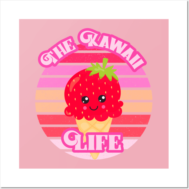 The Kawaii Life Strawberry Ice Cream: Cute Pink Retro Vintage Sunset Wall Art by ThePinkPrincessShop